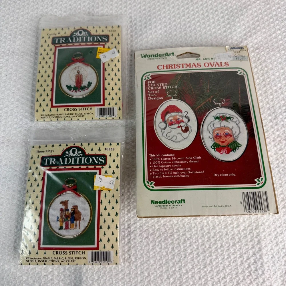 VTG Christmas Cross Stitch Kits Bundle of 3 WonderArt Santa Traditions Holiday